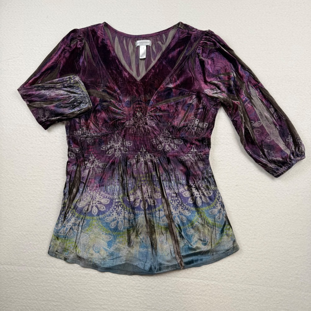 Christopher & Banks Tunic Burnout Velvet Whimsigoth Empire Waist Size Large Long - Picture 2 of 12